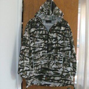 1/2 Zip Pullover Hooded Green Black Brown Camo Print Spring Windbreaker Jacket M